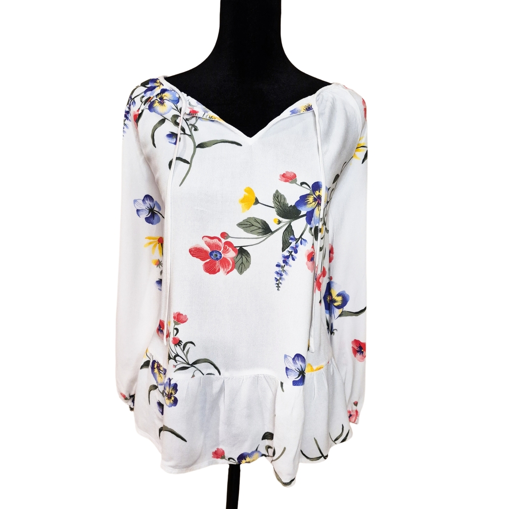 Old Navy Floral Peplum Blouse | Women’s Medium | Long Sleeve